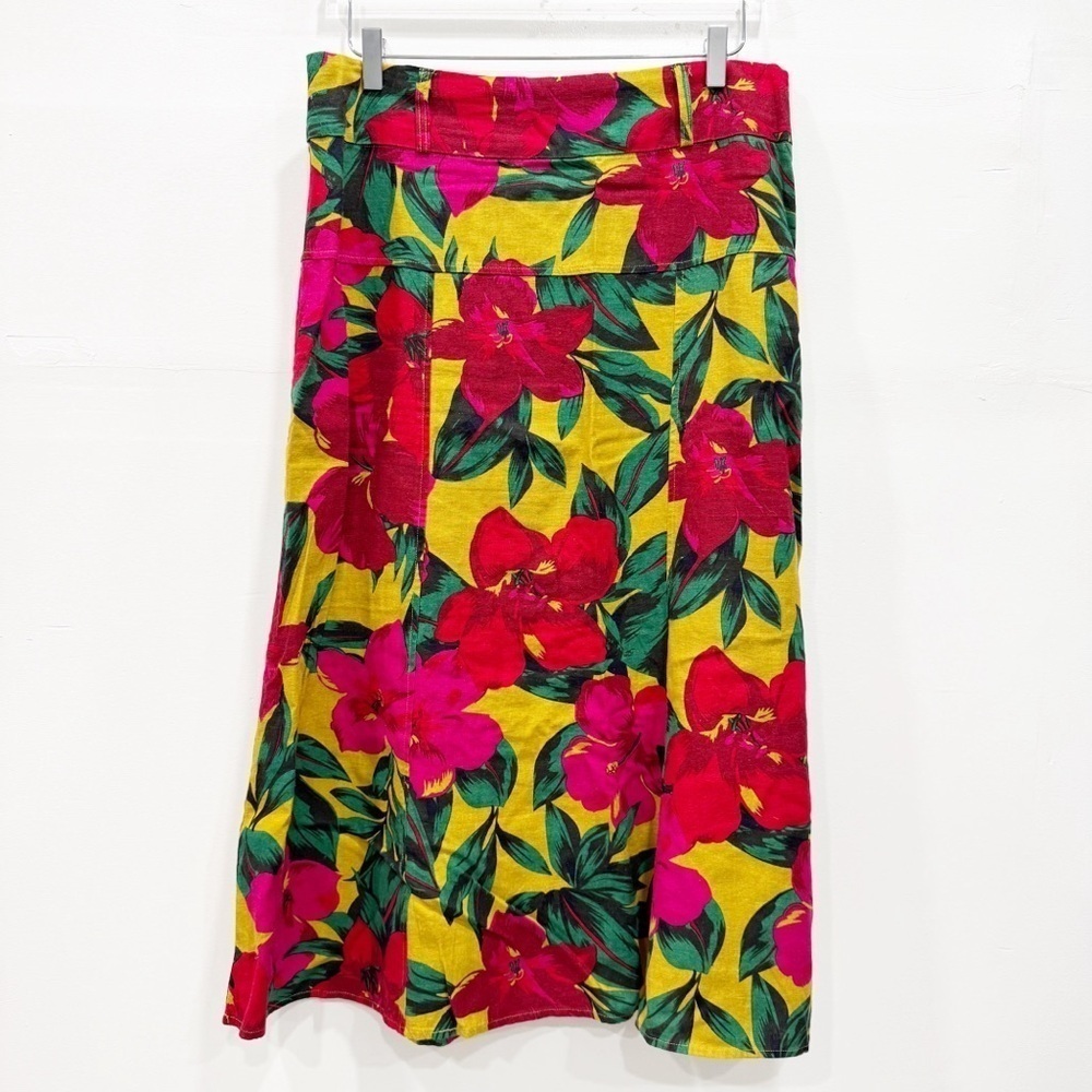 Vintage Athena Marie Linen Blend Midi Skirt Hawaiian Print Small